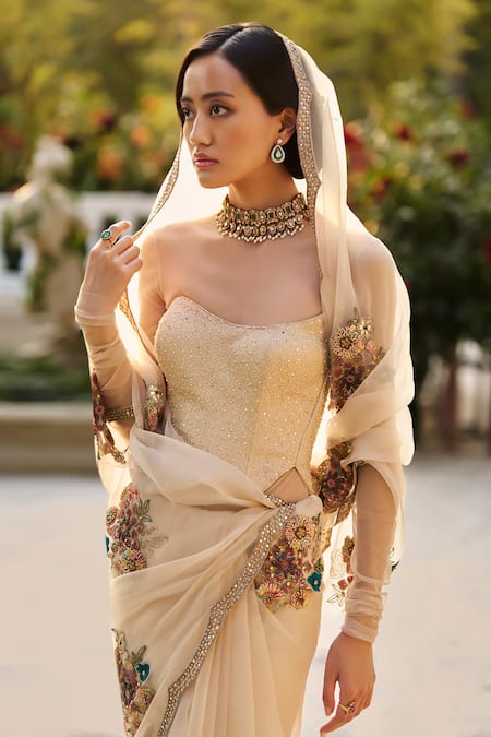 Supria Munjal Ivory Embellished Designer Saree Set 