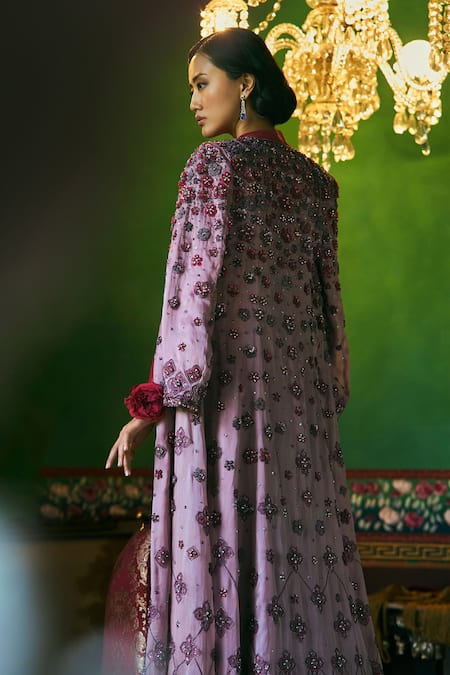 Supria Munjal Designer Purple Shimmer Georgette Saree Set 