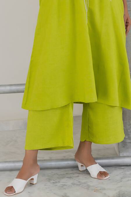 Buy Silai Studio Green Linen, Viscose Embroidery Round Neck Matcha Bloom Kurta Set Online at Aza Fashions Buy_Silai Studio_Green Linen, Viscose Embroidery Round Neck Matcha Bloom Kurta Set _Online_at_Aza_Fashions