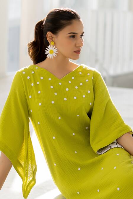 Buy Silai Studio Green Cotton V-neck Matcha Designer Dress Buy_Silai Studio_Green Cotton V-neck Matcha Designer Dress
