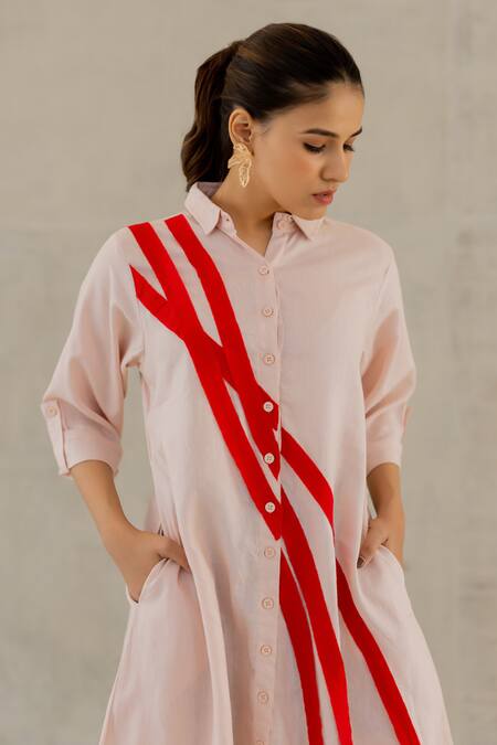 Silai Studio Pink Linen, Viscose Collared Oyster Wave Dress Online at Aza Fashions Silai Studio_Pink Linen, Viscose Collared Oyster Wave Dress _Online_at_Aza_Fashions