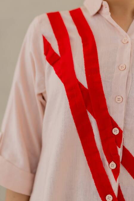 Silai Studio Pink Linen, Viscose Collared Oyster Wave Dress at Aza Fashions Silai Studio_Pink Linen, Viscose Collared Oyster Wave Dress _at_Aza_Fashions