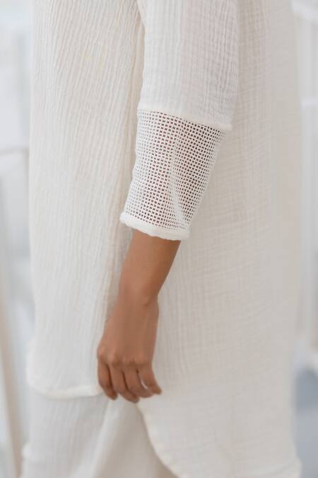 Silai Studio White Cotton Collared Vanilla Mist Co-ord Pant Set at Aza Fashions Silai Studio_White Cotton Collared Vanilla Mist Co-ord Pant Set _at_Aza_Fashions