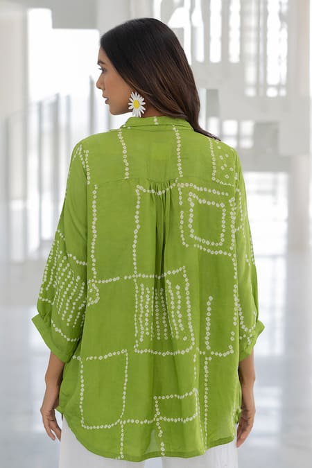 Silai Studio Terra Green Silk Shirt Co-ord Pant Set 