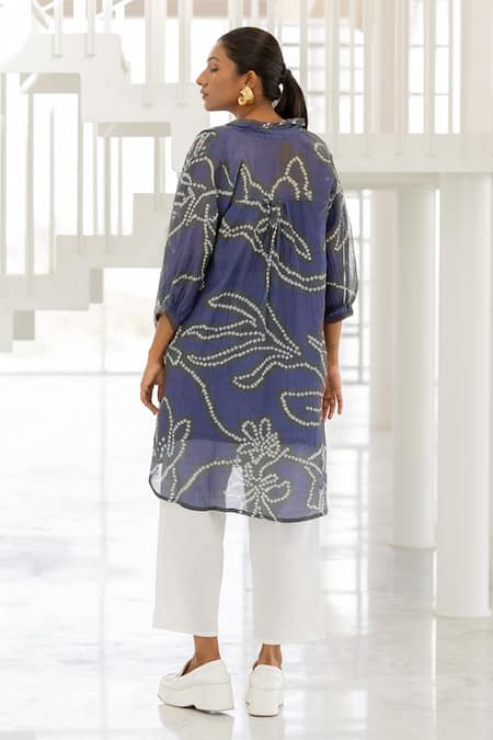 Silai Studio Blue Wildflower Bandhej Tunic 