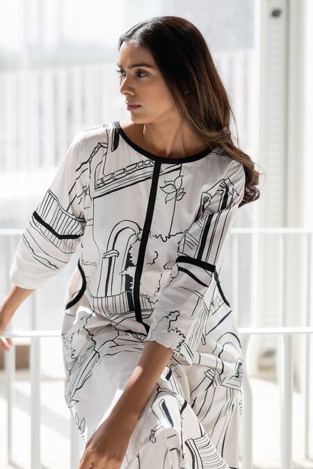 Buy_Silai Studio_White Poplin Round Neck Designer Arches And Avenues Kurta Set 