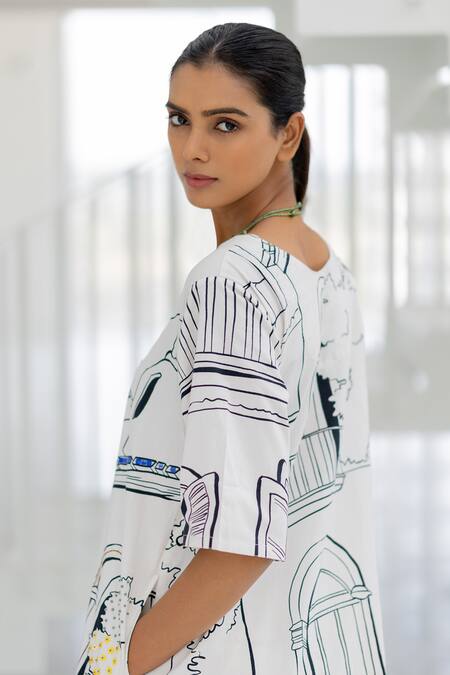 Silai Studio White Poplin Embroidery V-neck Sunlit Vistas Kurta Set Online at Aza Fashions Silai Studio_White Poplin Embroidery V-neck Sunlit Vistas Kurta Set _Online_at_Aza_Fashions