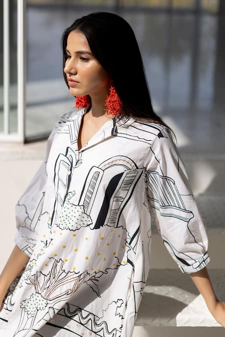 Shop_Silai Studio_Black Poplin Embroidery Collared Dress _Online_at_Aza_Fashions