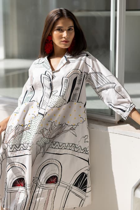 Buy_Silai Studio_Black Poplin Embroidery Collared Dress 