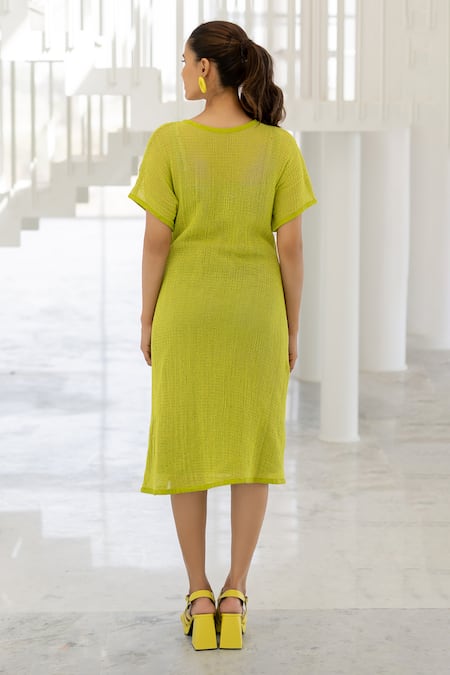 Silai Studio Avocado Mesh Embroidered Dress 