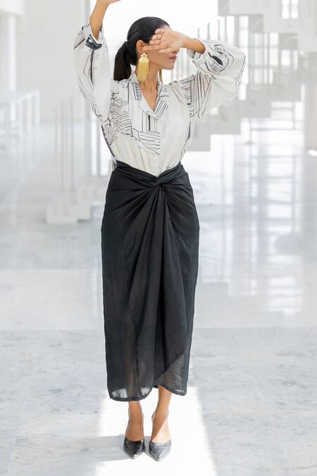 Buy_Silai Studio_White Silk, Voile Collared Arched Doorways Shirt And Slip Set _Online_at_Aza_Fashions