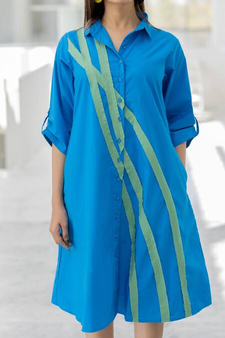 Buy_Silai Studio_Blue Poplin Collared Seafoam Dress 