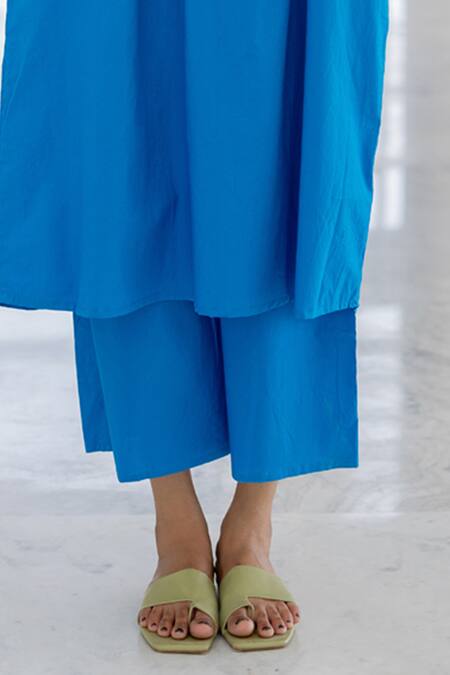 Silai Studio_Blue Poplin Mandarin Collar Azure Horizon Tunic Co-ord Set _Online_at_Aza_Fashions