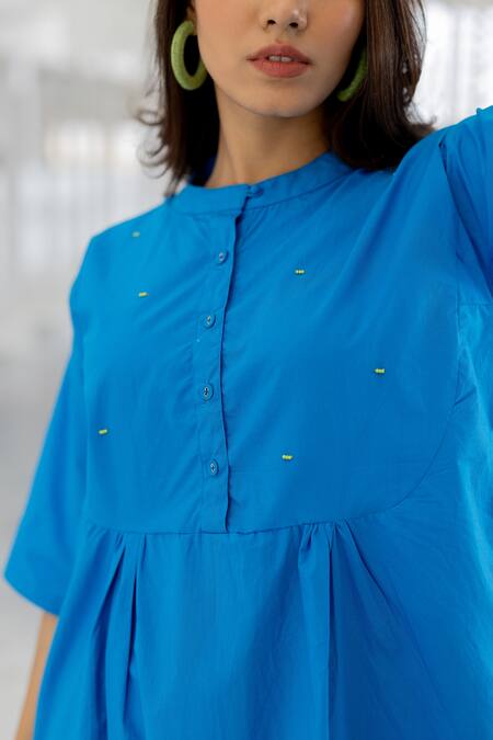 Buy_Silai Studio_Blue Poplin Mandarin Collar Azure Horizon Tunic Co-ord Set 