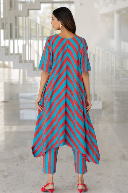 Silai Studio Poppy and Blue Stripe Kurta 