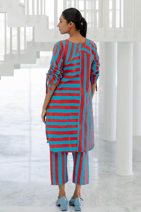 Silai Studio Poppy and Blue Stripe Tunic Set 