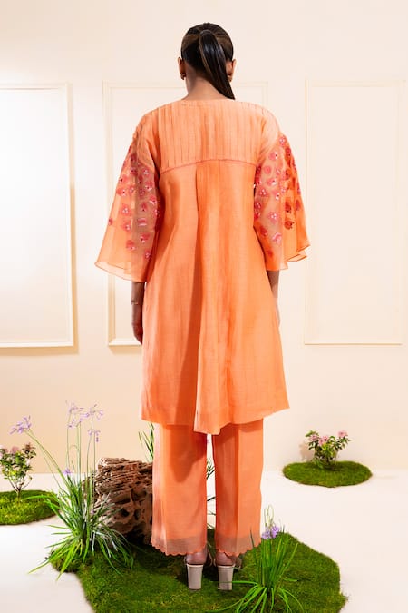 The White Tree Studio Peach Pleated Chanderi Kurta Co-ord Set 