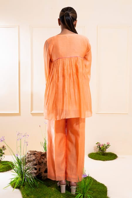 The White Tree Studio Peach Front Gathers Chanderi Set 