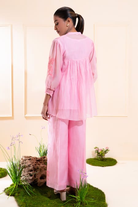 The White Tree Studio Pink Smocking Chanderi Pant Co-ord Set 