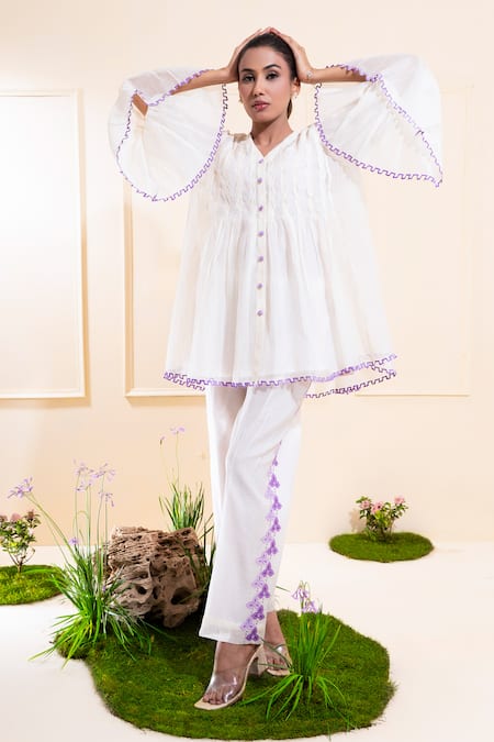 The White Tree Studio Off-white Smocking Chanderi Co-ord Set 