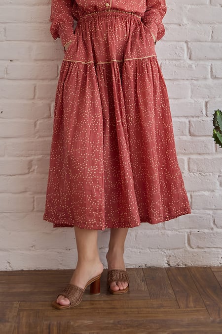 Buy Taro Red Cotton Collared Confetti Dot Printed Rose Whisper Dress Online at Aza Fashions Buy_Taro_Red Cotton Collared Confetti Dot Printed Rose Whisper Dress _Online_at_Aza_Fashions