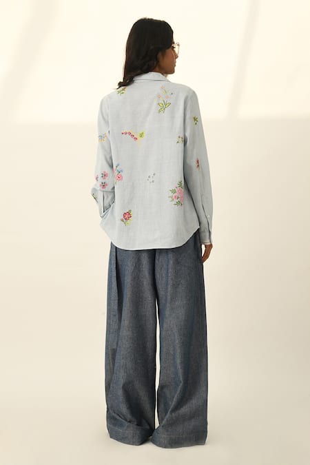 Payal Pratap Belted Wide-Leg Denim Pants 