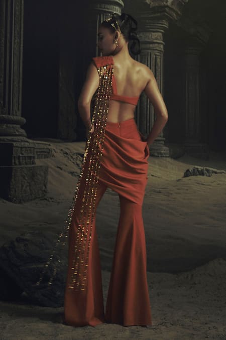 Nikhil Thampi Metallic Bead Embroidered Pant Saree with Blouse 