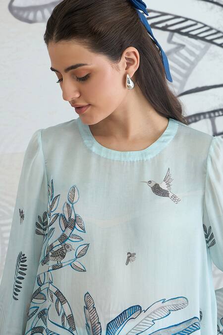 Shivani Bhargava Blue Silk Satin Round Neck Powder Digital Print Co-ord Set Online at Aza Fashions Shivani Bhargava_Blue Silk Satin Round Neck Powder Digital Print Co-ord Set _Online_at_Aza_Fashions