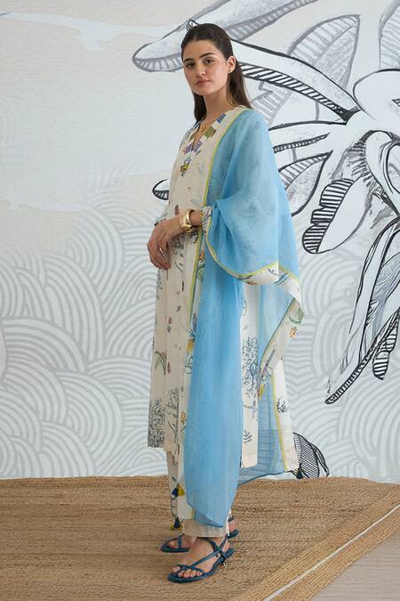 Buy Shivani Bhargava Ivory Chanderi, Cotton V-neck Digital Print Jungle Kurta Set Online at Aza Fashions Buy_Shivani Bhargava_Ivory Chanderi, Cotton V-neck Digital Print Jungle Kurta Set _Online_at_Aza_Fashions