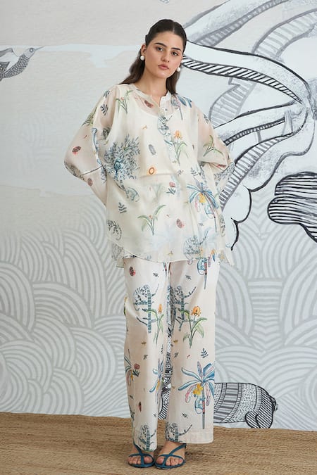 Shivani Bhargava Ivory Chanderi Round Neck Digital Print Tunic