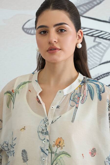 Shop Shivani Bhargava Ivory Chanderi Round Neck Digital Print Tunic Online at Aza Fashions Shop_Shivani Bhargava_Ivory Chanderi Round Neck Digital Print Tunic _Online_at_Aza_Fashions