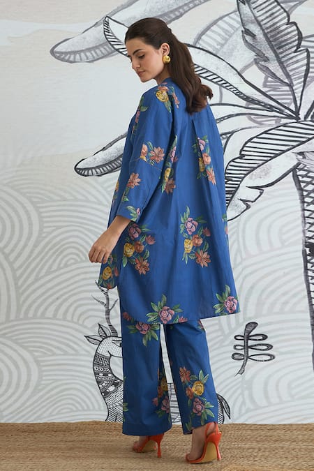 Shivani Bhargava Digital Print Blue Flower Kimono Tunic 