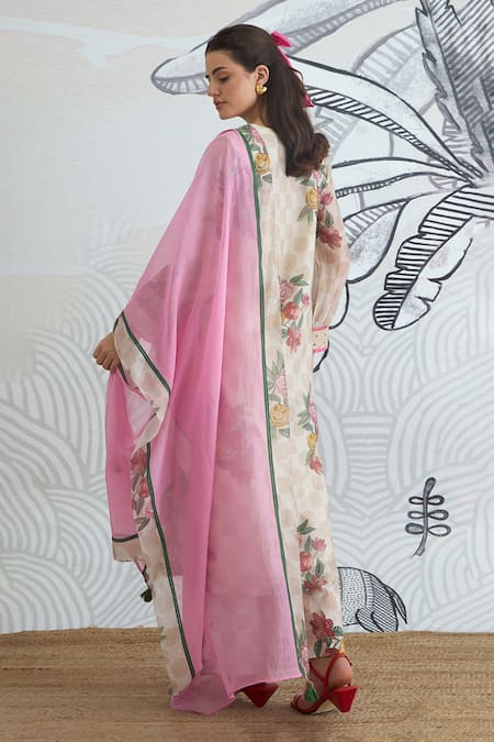 Shop Shivani Bhargava Beige Chanderi V-neck Digital Print Kurta at Aza Fashions Shop_Shivani Bhargava_Beige Chanderi V-neck Digital Print Kurta _at_Aza_Fashions