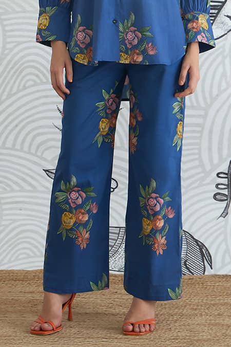 Buy Shivani Bhargava Blue Cotton Collared Flower Big Shirt And Pant Set Online at Aza Fashions Buy_Shivani Bhargava_Blue Cotton Collared Flower Big Shirt And Pant Set _Online_at_Aza_Fashions