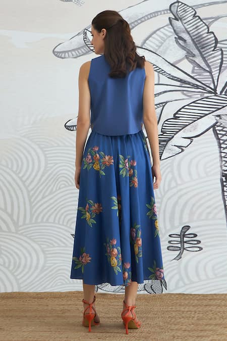 Shivani Bhargava Blue Embroidered Waistcoat & Flower Skirt 