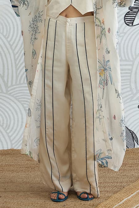 Shivani Bhargava_Cream Silk Satin Round Neck Jungle Print Cape With Waistcoat And Pants _Online_at_Aza_Fashions