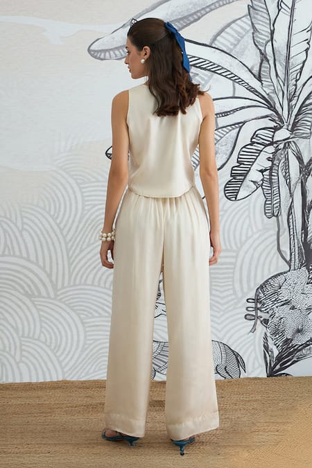 Shivani Bhargava Cream Silk Satin Waistcoat & Pant Set 