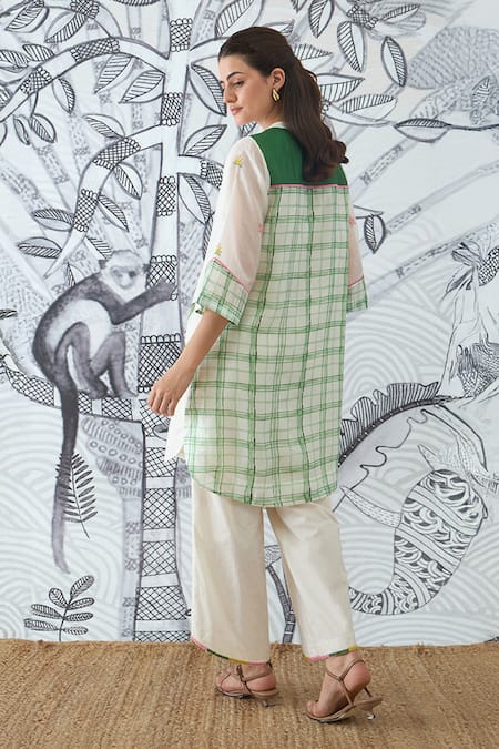 Shivani Bhargava Green Check Embroidery Tunic & Pant Set 