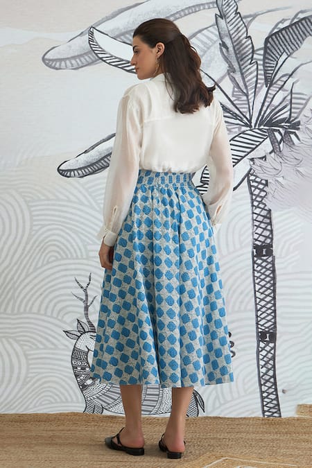 Shivani Bhargava Blue Check Skirt with White Shirt 