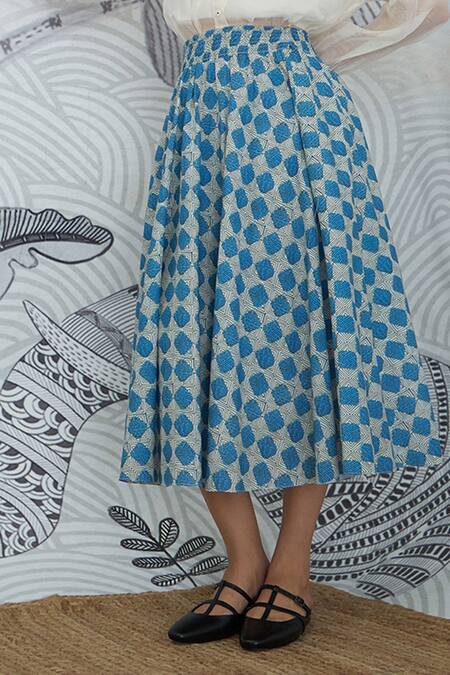 Buy Shivani Bhargava White Chanderi, Cotton Collared Blue Check Skirt With Shirt Buy_Shivani Bhargava_White Chanderi, Cotton Collared Blue Check Skirt With Shirt