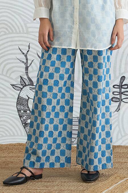 Buy Shivani Bhargava Blue Chanderi, Cotton Embroidery Collared Floral Waistcoat And Check Pant Set Online at Aza Fashions Buy_Shivani Bhargava_Blue Chanderi, Cotton Embroidery Collared Floral Waistcoat And Check Pant Set _Online_at_Aza_Fashions