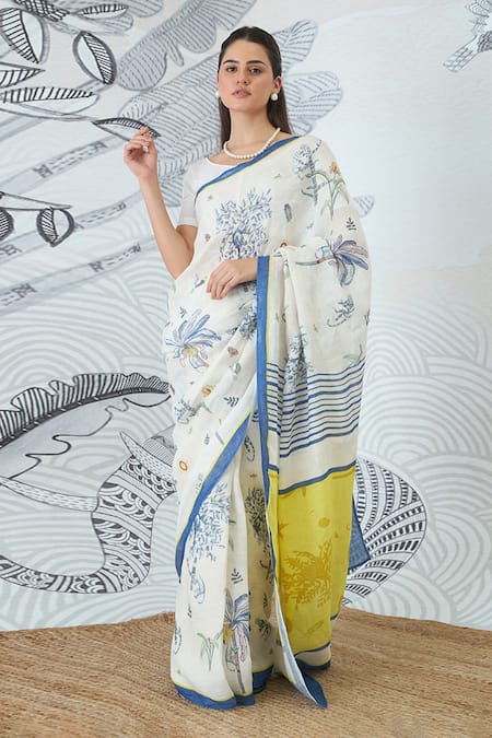 Shop_Shivani Bhargava_Ivory Digital Print Jungle Saree _Online_at_Aza_Fashions