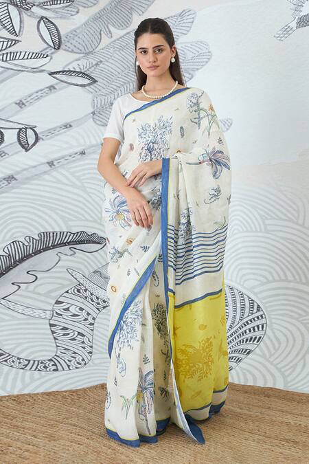 Shivani Bhargava_Ivory Digital Print Jungle Saree _at_Aza_Fashions