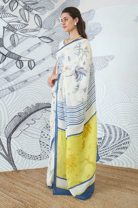 Shop_Shivani Bhargava_Ivory Digital Print Jungle Saree 