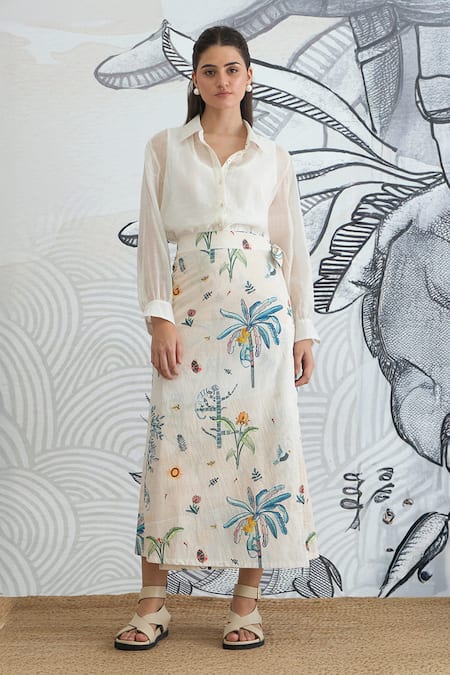 Shop_Shivani Bhargava_Cream Silk Satin V-neck Jungle Digital Print Waistcoat And Pant Set 