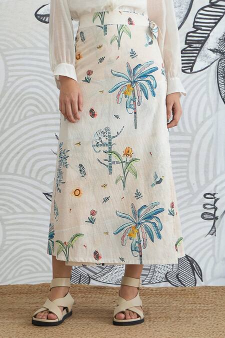 Buy Shivani Bhargava White Chanderi, Cotton Collared Digital Print Shirt And Jungle Wrap Skirt Online at Aza Fashions Buy_Shivani Bhargava_White Chanderi, Cotton Collared Digital Print Shirt And Jungle Wrap Skirt _Online_at_Aza_Fashions