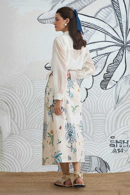 Shivani Bhargava Digital Print White Shirt & Jungle Wrap Skirt 