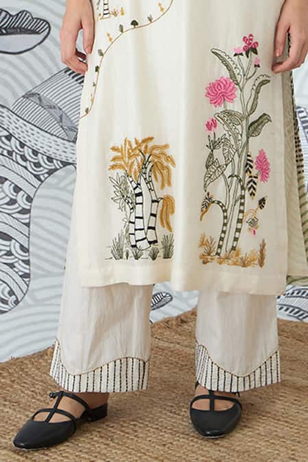 Buy Shivani Bhargava Ivory Chanderi, Cotton Embroidery V-neck Mountain Kurta And Pant Set Online at Aza Fashions Buy_Shivani Bhargava_Ivory Chanderi, Cotton Embroidery V-neck Mountain Kurta And Pant Set _Online_at_Aza_Fashions