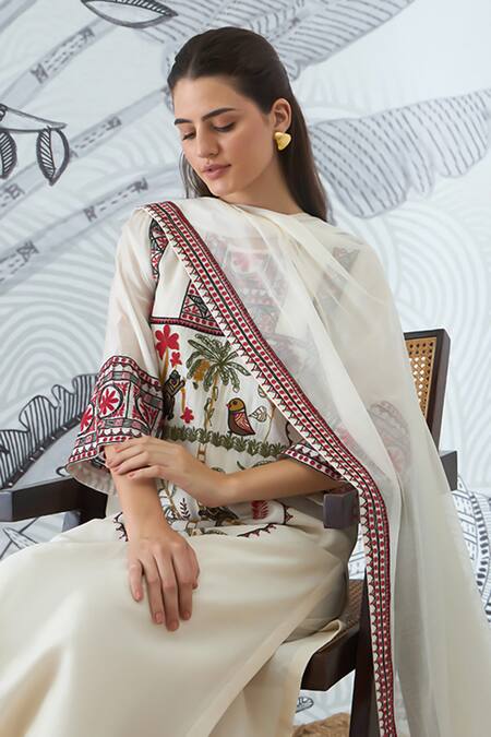 Buy Shivani Bhargava Ivory Chanderi, Cotton Embroidery Round Neck Kurta Set Online at Aza Fashions Buy_Shivani Bhargava_Ivory Chanderi, Cotton Embroidery Round Neck Kurta Set _Online_at_Aza_Fashions