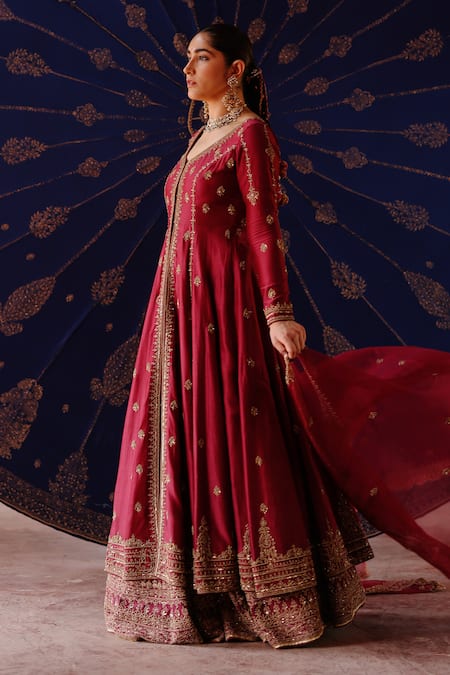 Jigar Mali Wine Chanderi Designer Lehenga Set 